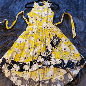Yellow floral vintage retro hi-lo summer halter